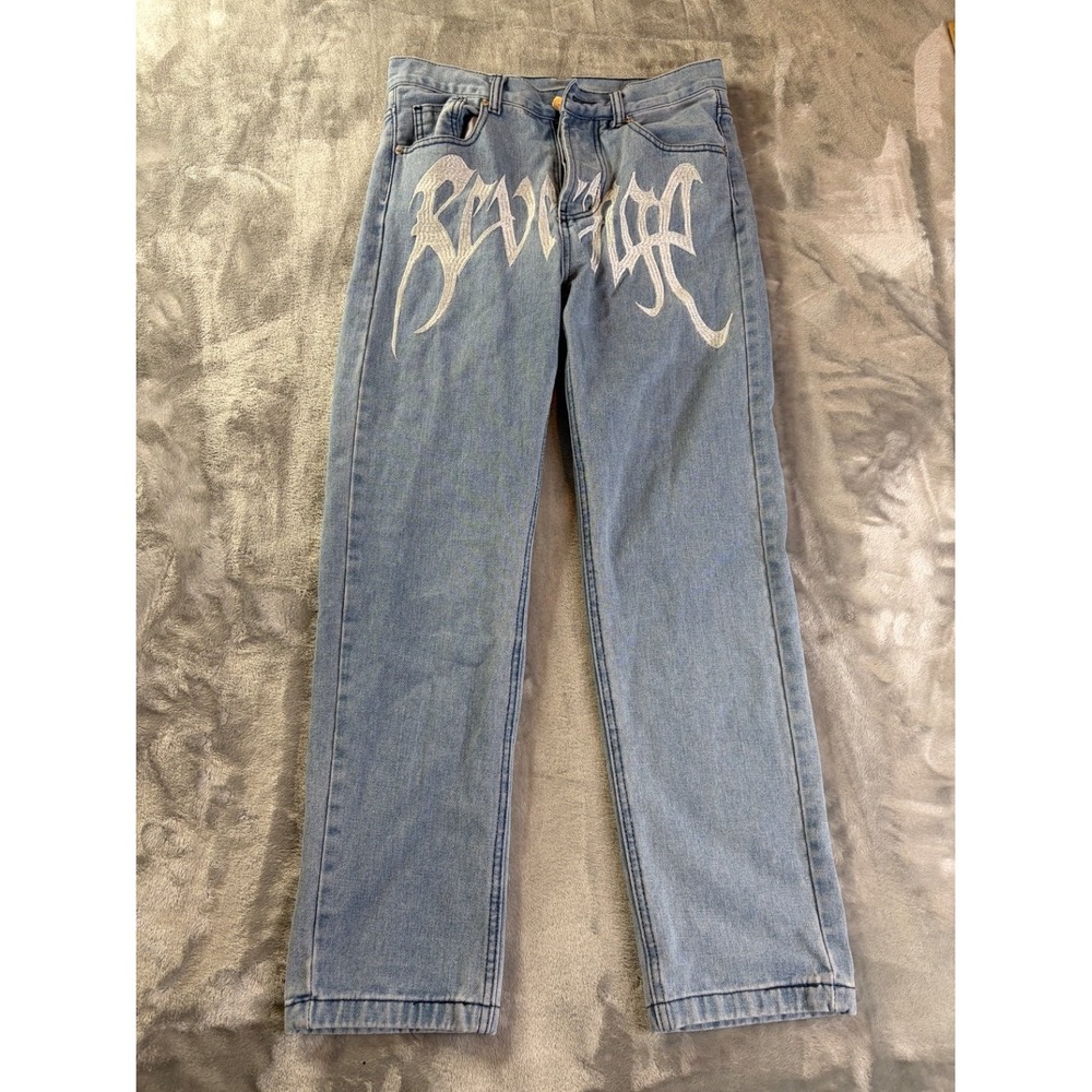 Revenge Embroidered Graphic Spell Out Jeans Blue 30x27 Y2K Grunge XXXTentacion